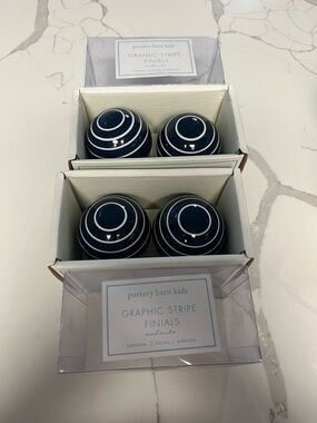 Pottery Barn Kids‎ Graphic Stripe Drapery Rod Finials Red and Navy Blue Set of 4